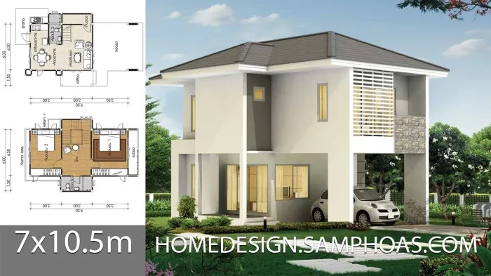 Contoh denah rumah minimalis 2 lantai ukuran 7x10