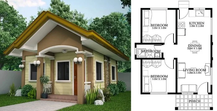 Desain rumah minimalis tipe 36 dengan 2 kamar tidur dan 1 kamar mandi